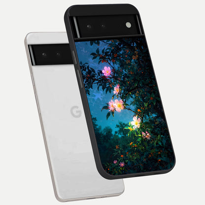  Midnight Bloom Glow phone case For Google Pixel 6 showing premium glass back cover with detailed artwork