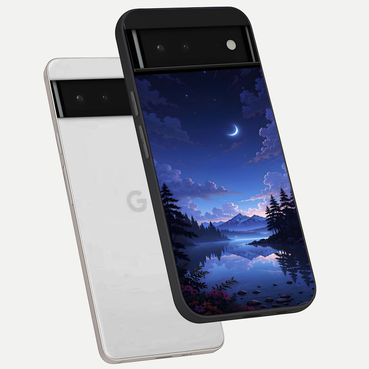  Midnight Lake Peace phone case For Google Pixel 6 showing premium glass back cover with detailed artwork