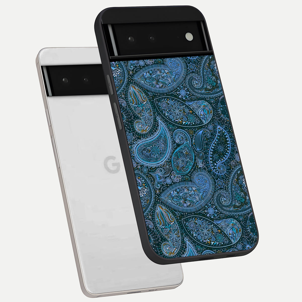  Midnight Paisley Glow phone case For Google Pixel 6 showing premium glass back cover with detailed artwork