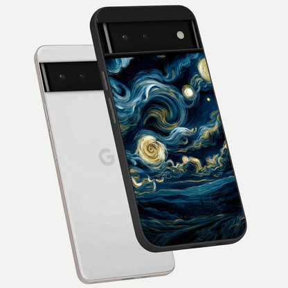  Midnight Sky Whirl phone case For Google Pixel 6 showing premium glass back cover with detailed artwork