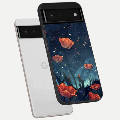  Midnight Tulip Glow phone case For Google Pixel 6 showing premium glass back cover with detailed artwork