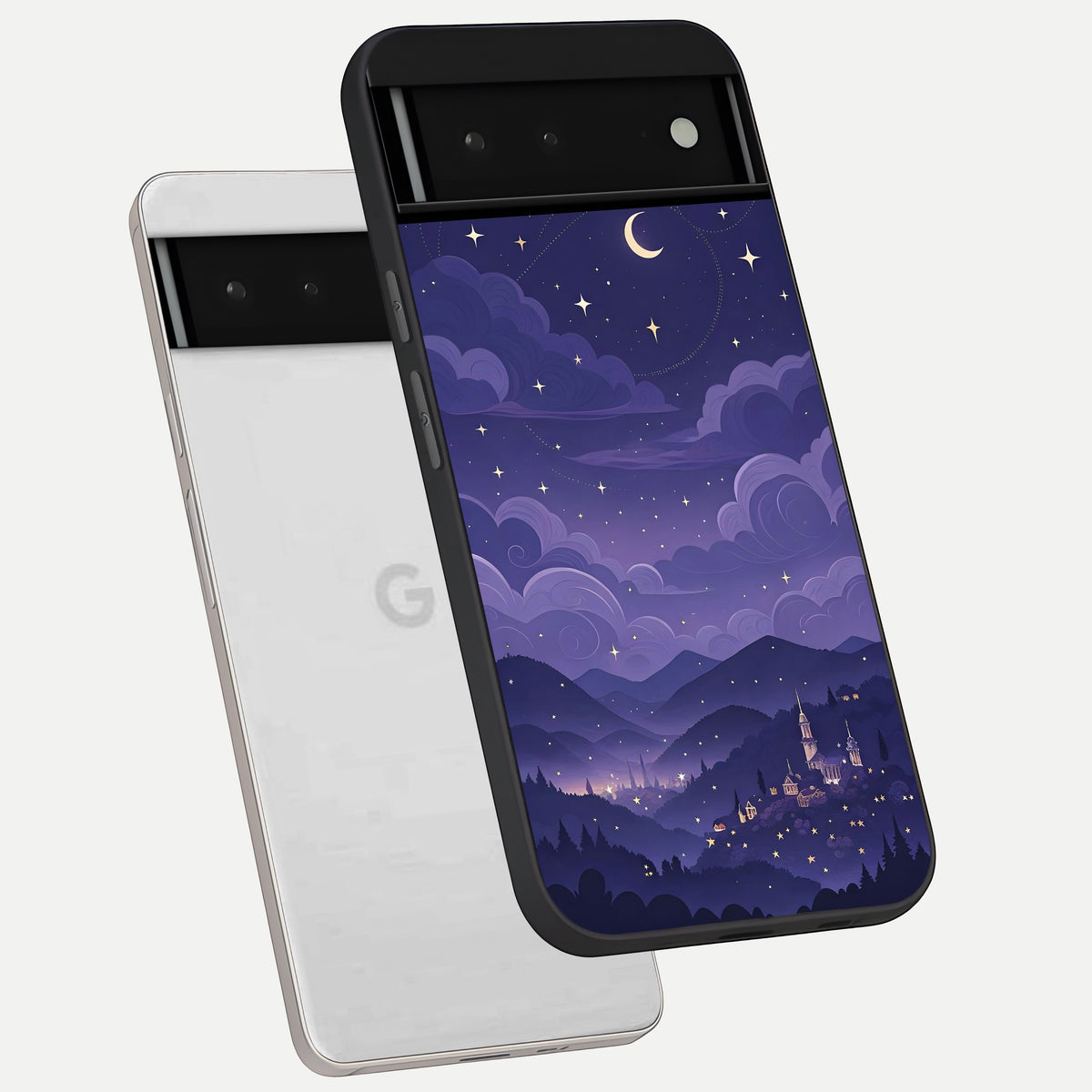  Minimal Night View phone case For Google Pixel 6 showing premium glass back cover with detailed artwork