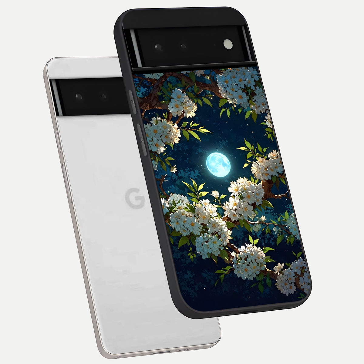  Moonlit Blossom Dream phone case For Google Pixel 6 showing premium glass back cover with detailed artwork