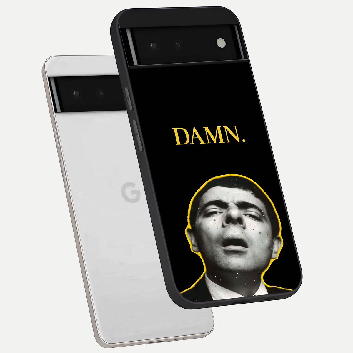  Mr Bean Damn phone case For Google Pixel 6 showing premium glass back cover with detailed artwork
