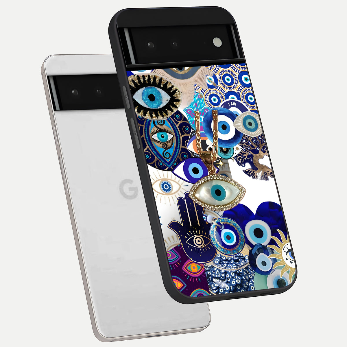  Mystic Charm Eye phone case For Google Pixel 6 showing premium glass back cover with detailed artwork