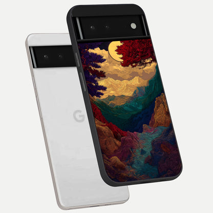  Mystic Valley Light phone case For Google Pixel 6 showing premium glass back cover with detailed artwork