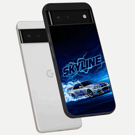  Neon Drift Beast phone case For Google Pixel 6 showing premium glass back cover with detailed artwork