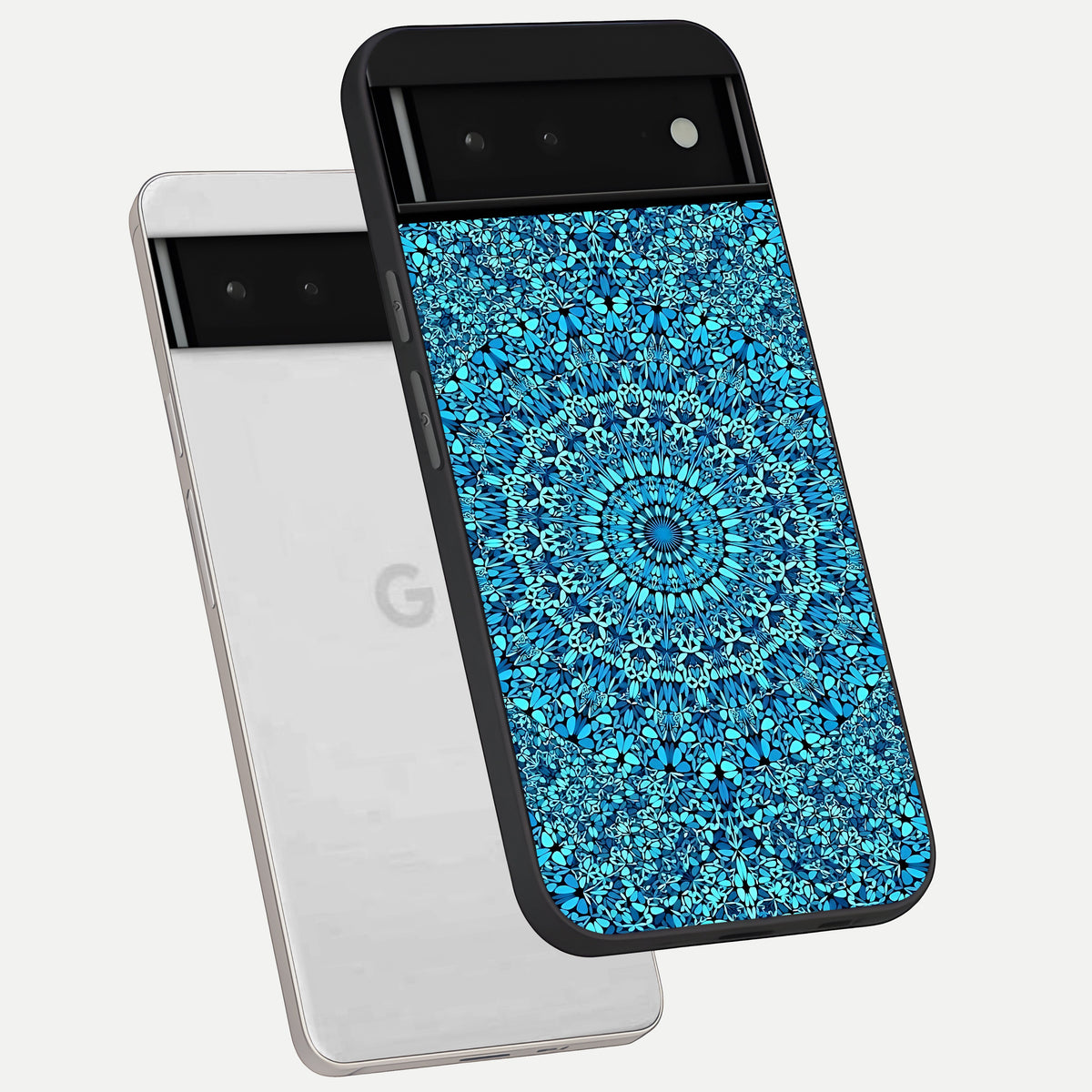  Ocean Bloom Mandala phone case For Google Pixel 6 showing premium glass back cover with detailed artwork