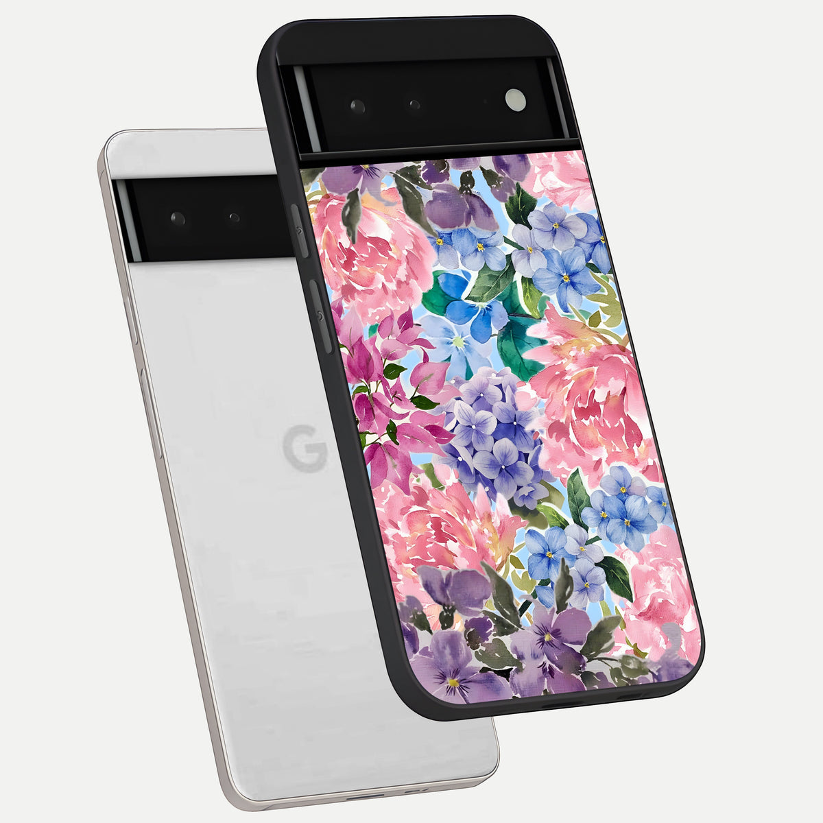  Pastel Floral Mix phone case For Google Pixel 6 showing premium glass back cover with detailed artwork