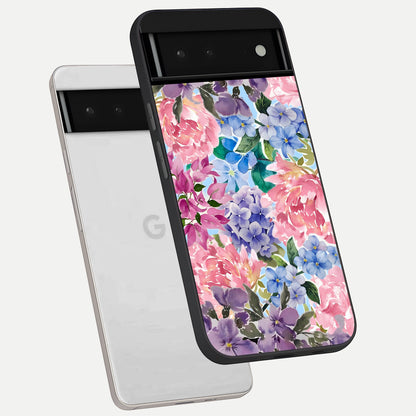  Pastel Floral Mix phone case For Google Pixel 6 showing premium glass back cover with detailed artwork