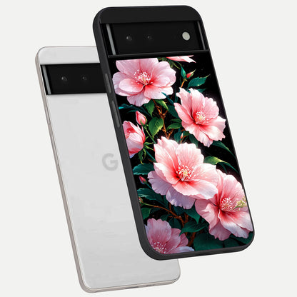  Peach Flower phone case For Google Pixel 6 showing premium glass back cover with detailed artwork