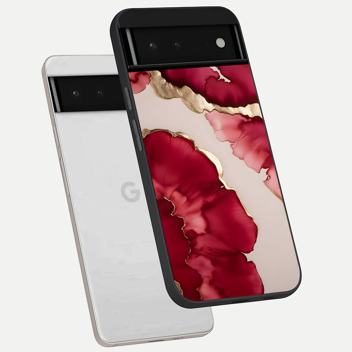  Pink And White Marble phone case For Google Pixel 6 showing premium glass back cover with detailed artwork