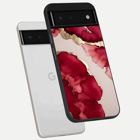  Pink And White Marble phone case For Google Pixel 6 showing premium glass back cover with detailed artwork