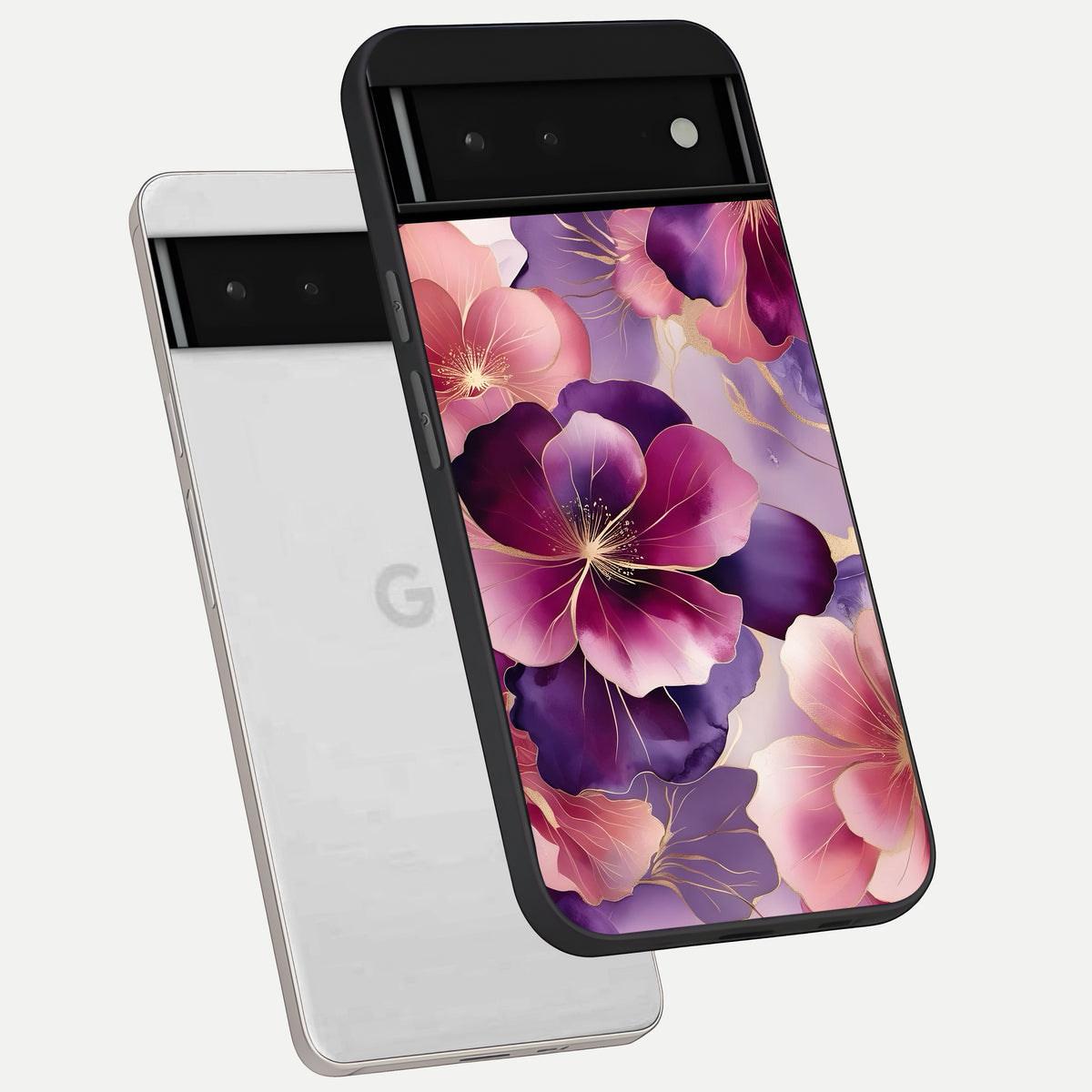  Pink Bouquet Florals phone case For Google Pixel 6 showing premium glass back cover with detailed artwork