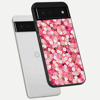  Pink Daisy Bliss phone case For Google Pixel 6 showing premium glass back cover with detailed artwork