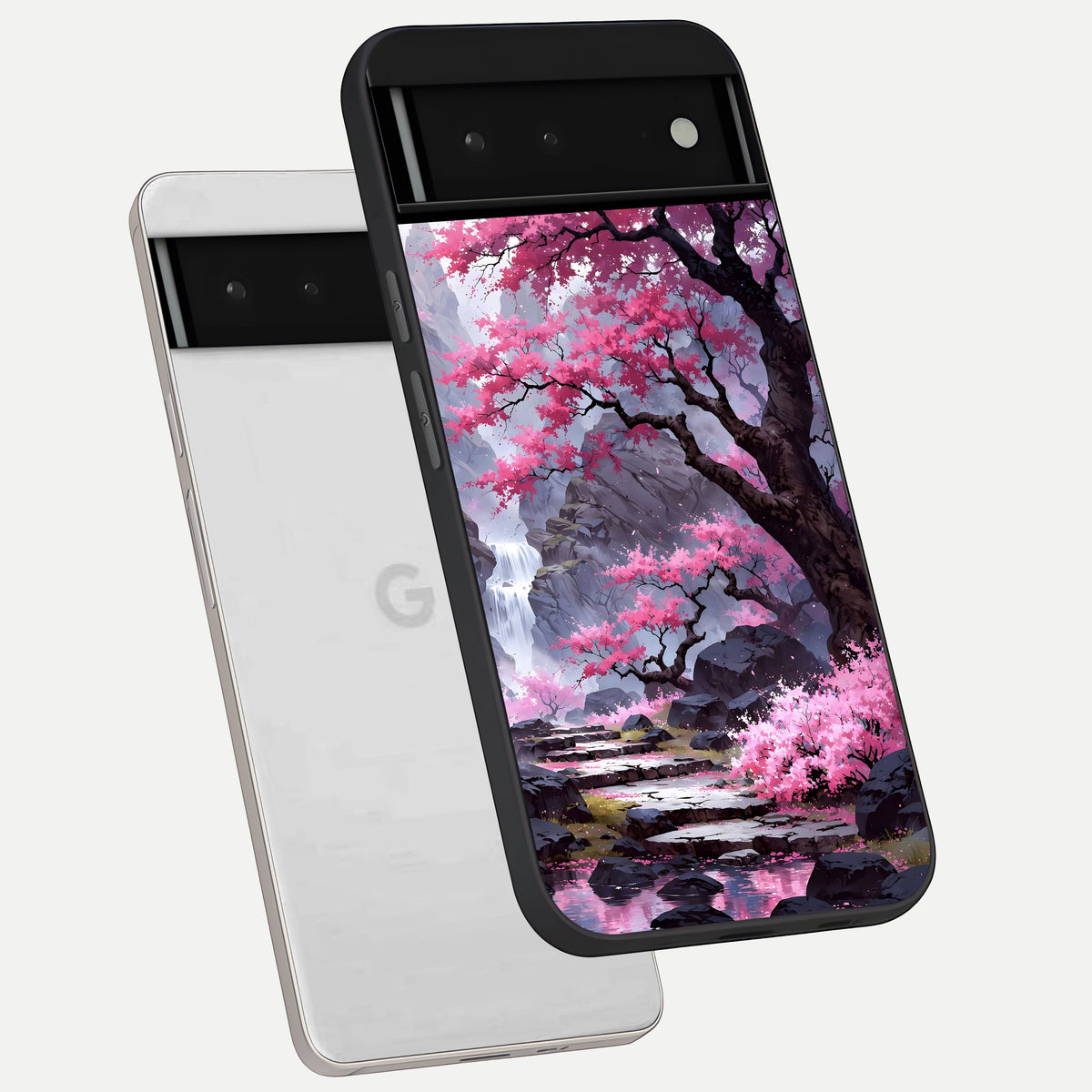  Pink Sunflower Glow phone case For Google Pixel 6 showing premium glass back cover with detailed artwork