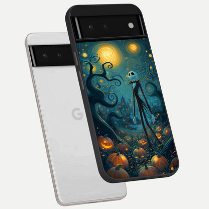  Pumpkin Moonlight Tale phone case For Google Pixel 6 showing premium glass back cover with detailed artwork