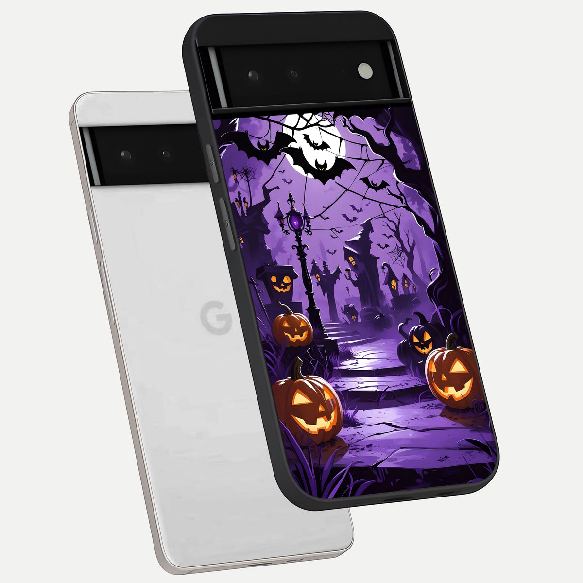  Pumpkin Patch Halloween phone case For Google Pixel 6 showing premium glass back cover with detailed artwork