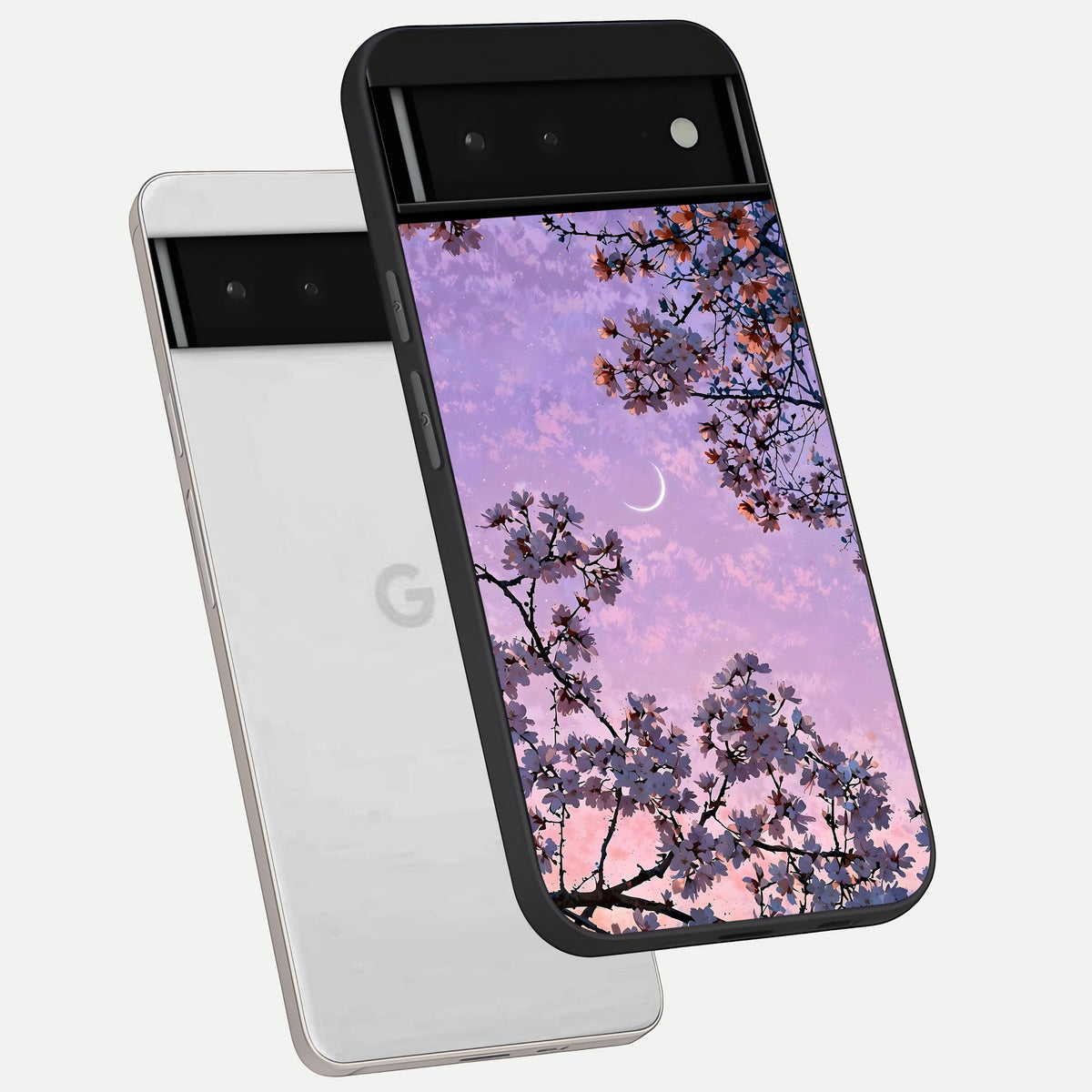  Purple Serenity Moon phone case For Google Pixel 6 showing premium glass back cover with detailed artwork