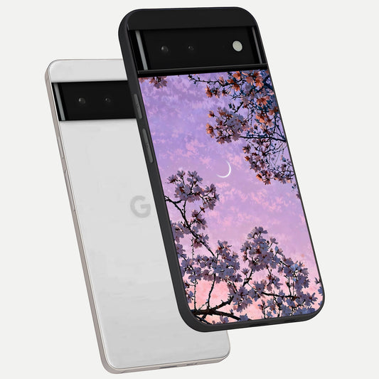  Purple Serenity Moon phone case For Google Pixel 6 showing premium glass back cover with detailed artwork