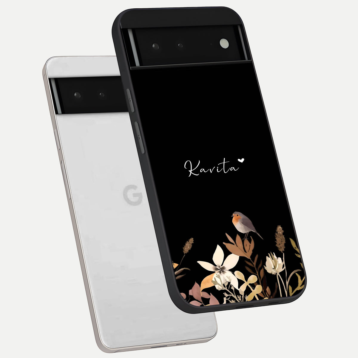  Quiet Garden Tune Custom Name phone case For Google Pixel 6 showing premium glass back cover with detailed artwork