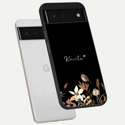  Quiet Garden Tune Custom Name phone case For Google Pixel 6 showing premium glass back cover with detailed artwork