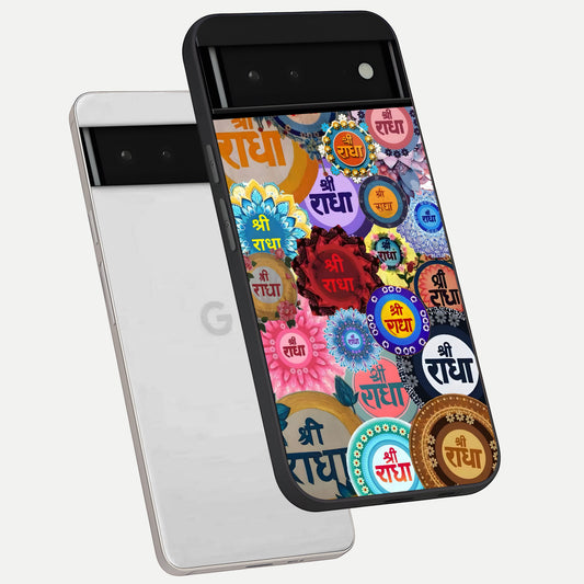 Radha Divine Bloom phone case For Google Pixel 6 showing premium glass back cover with detailed artwork