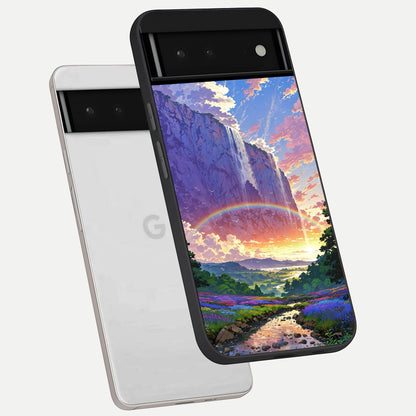 Rainbow Valley Dream phone case For Google Pixel 6 showing premium glass back cover with detailed artwork