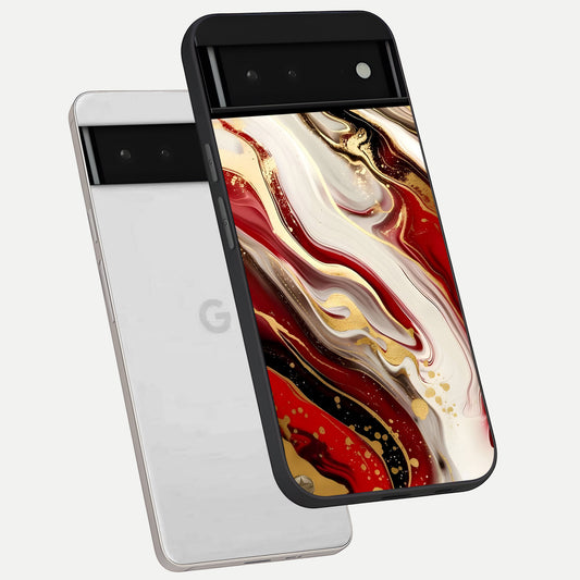  Red And White Marble phone case For Google Pixel 6 showing premium glass back cover with detailed artwork
