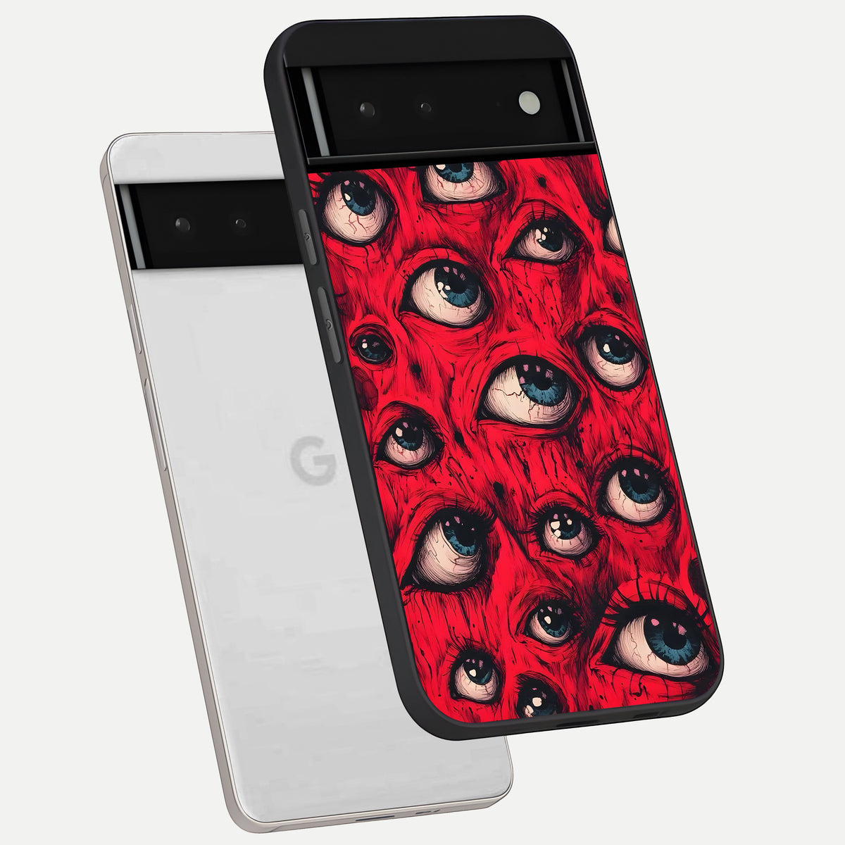  Red Eyes Pattern phone case For Google Pixel 6 showing premium glass back cover with detailed artwork