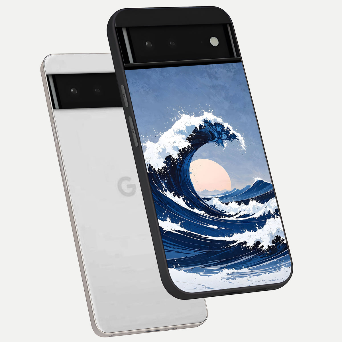  Rising Tide Power phone case For Google Pixel 6 showing premium glass back cover with detailed artwork