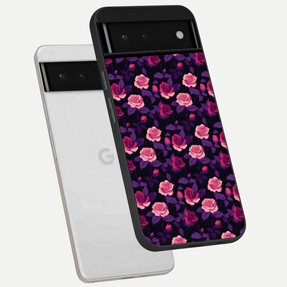  Rose Garden Twilight phone case For Google Pixel 6 showing premium glass back cover with detailed artwork