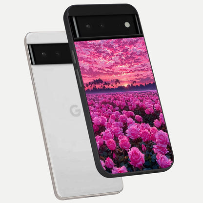  Rose Sunset Valley phone case For Google Pixel 6 showing premium glass back cover with detailed artwork