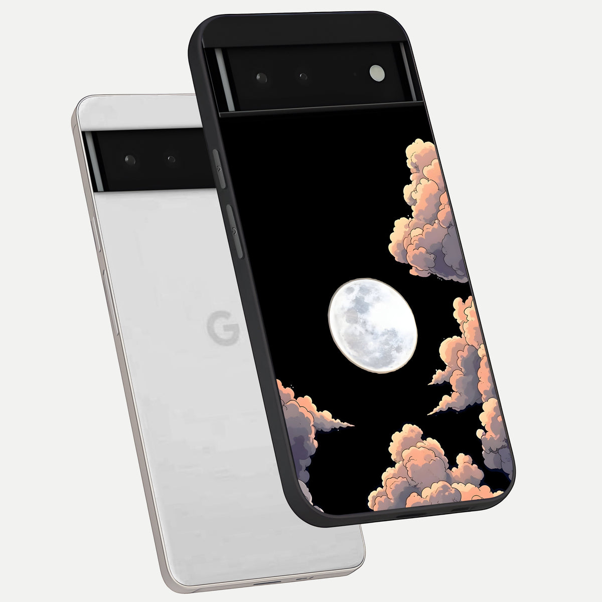  Shade Cloud Moon phone case For Google Pixel 6 showing premium glass back cover with detailed artwork