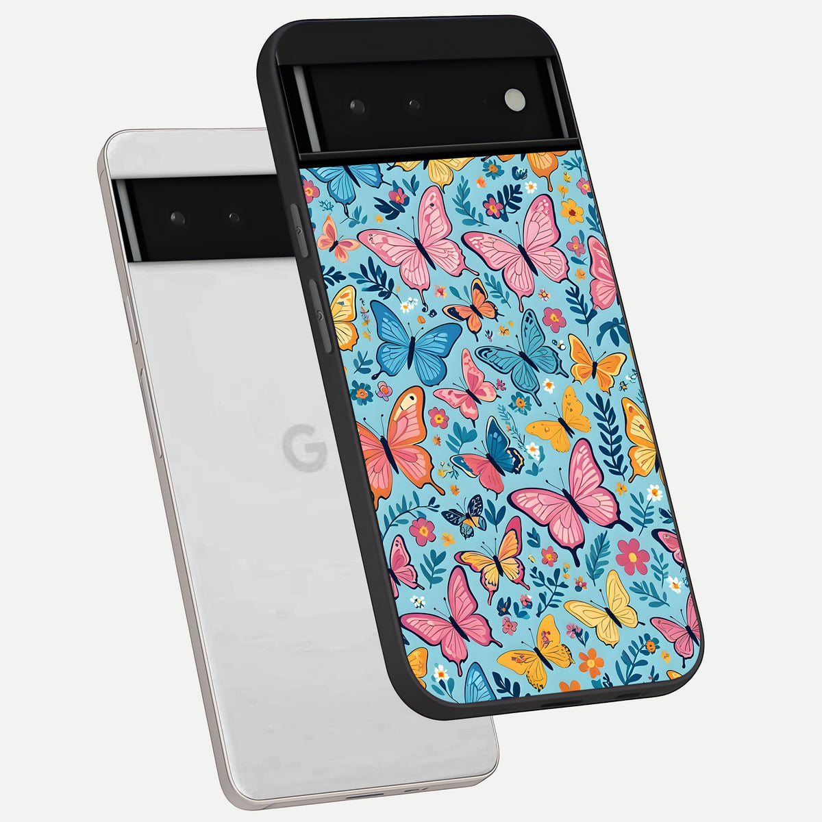  Spring Wing Garden phone case For Google Pixel 6 showing premium glass back cover with detailed artwork