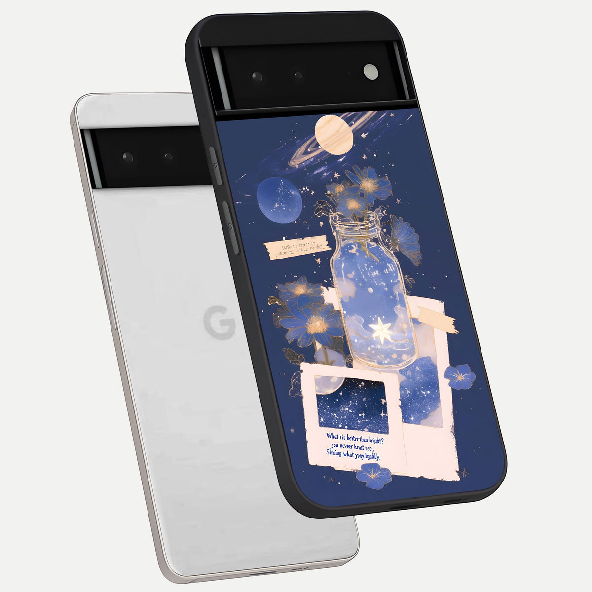  Starlit Cosmic Jar phone case For Google Pixel 6 showing premium glass back cover with detailed artwork