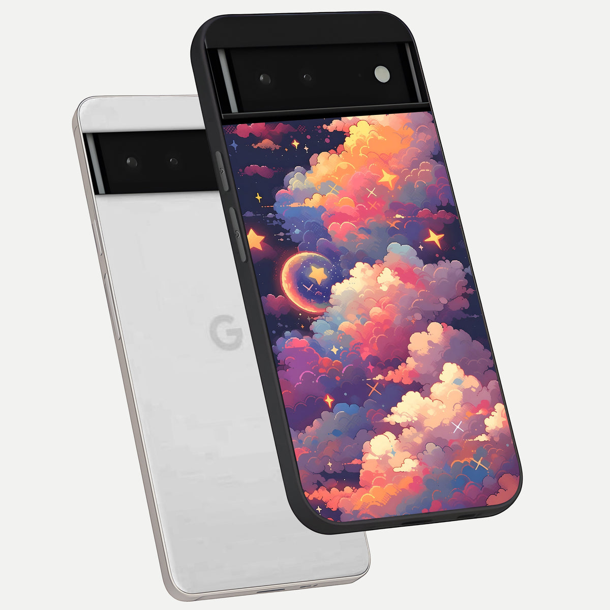  Starlit Dream Clouds phone case For Google Pixel 6 showing premium glass back cover with detailed artwork