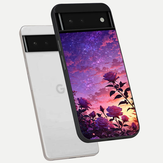  Starlit Rose Twilight phone case For Google Pixel 6 showing premium glass back cover with detailed artwork