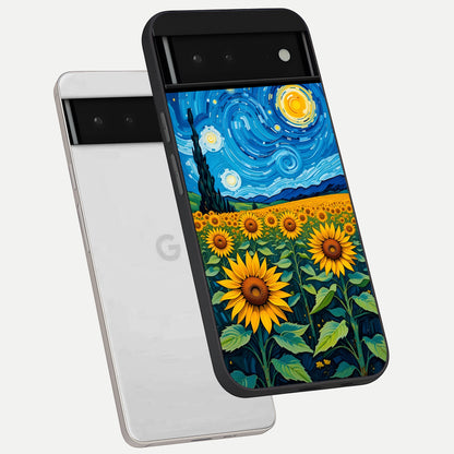  Starry Sunflower Dreams phone case For Google Pixel 6 showing premium glass back cover with detailed artwork