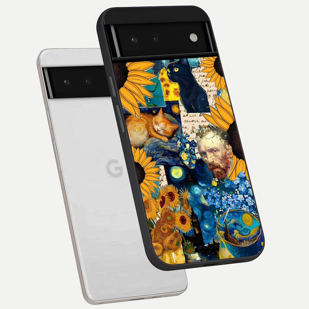  Sunflower Chic Mood Custom Name phone case For Google Pixel 6 showing premium glass back cover with detailed artwork