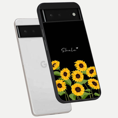  Sunflower Sky Bloom phone case For Google Pixel 6 showing premium glass back cover with detailed artwork