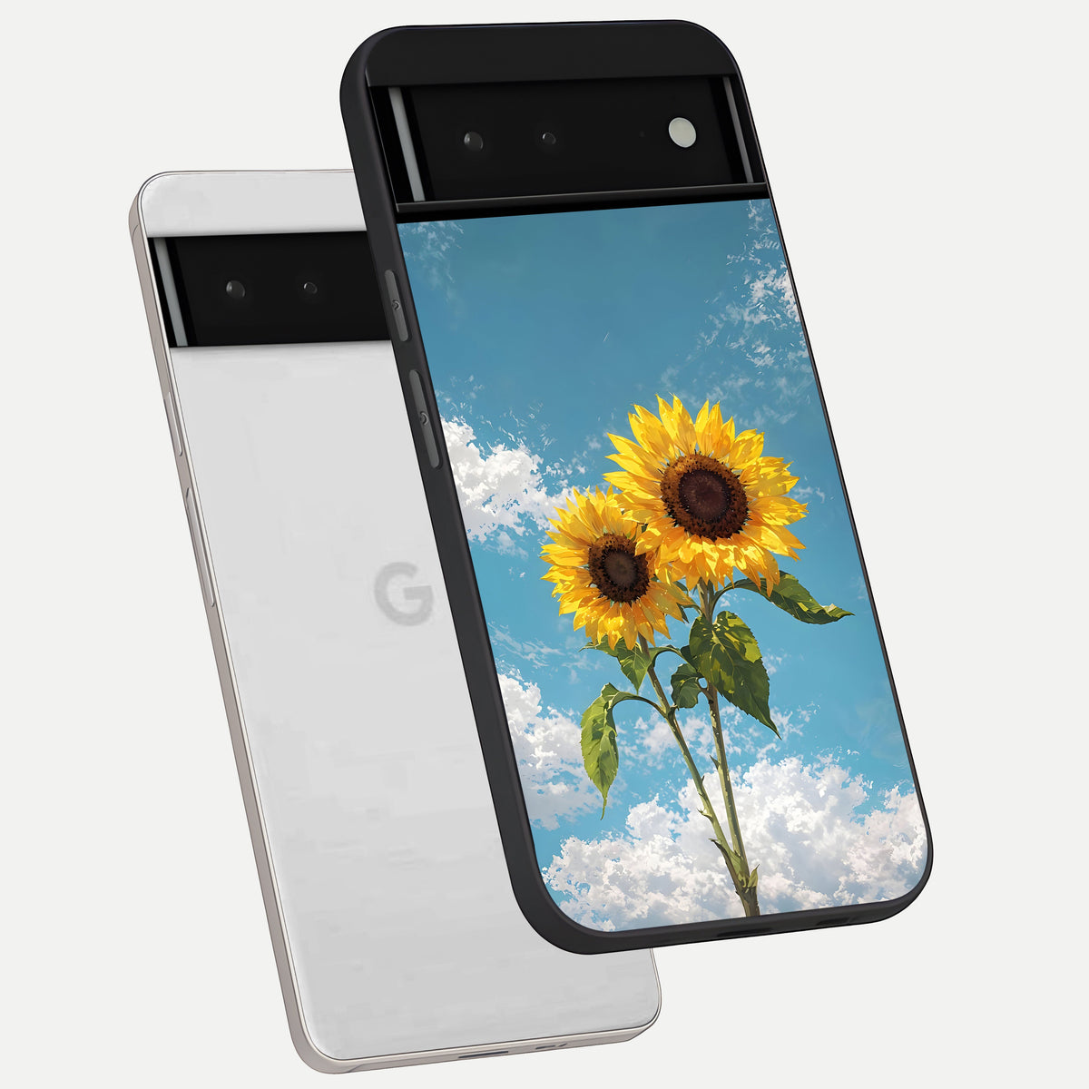  Sunlit Daisy Glow phone case For Google Pixel 6 showing premium glass back cover with detailed artwork