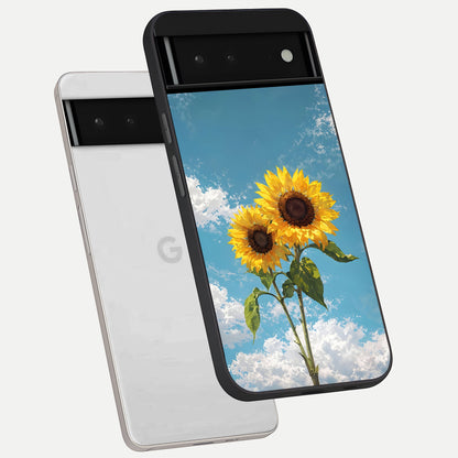  Sunlit Daisy Glow phone case For Google Pixel 6 showing premium glass back cover with detailed artwork