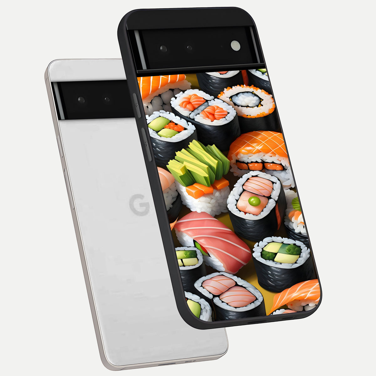  Sushi Food Pattern phone case For Google Pixel 6 showing premium glass back cover with detailed artwork