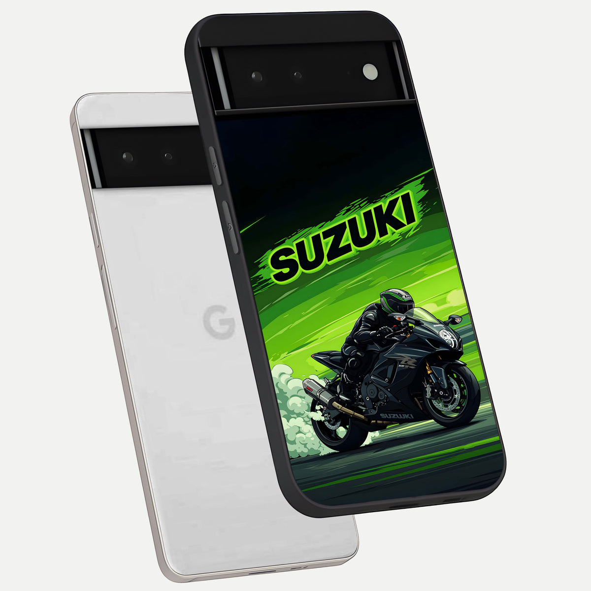  Suzuki Speed Beast phone case For Google Pixel 6 showing premium glass back cover with detailed artwork