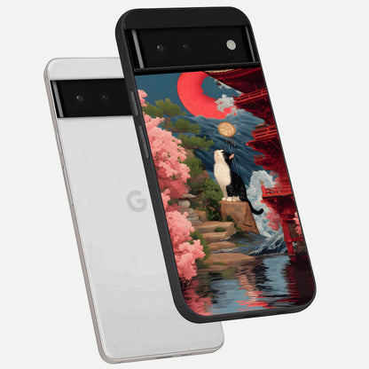  Temple Cat Scenery phone case For Google Pixel 6 showing premium glass back cover with detailed artwork