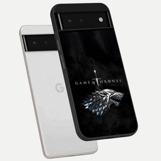  Throne Wolf Legacy phone case For Google Pixel 6 showing premium glass back cover with detailed artwork