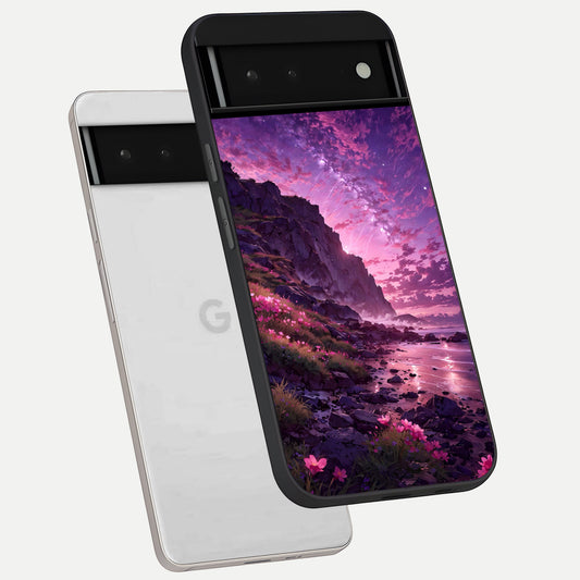  Twilight Blossom Coast phone case For Google Pixel 6 showing premium glass back cover with detailed artwork