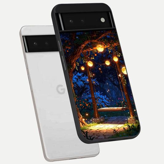  Twilight Garden Swing phone case For Google Pixel 6 showing premium glass back cover with detailed artwork