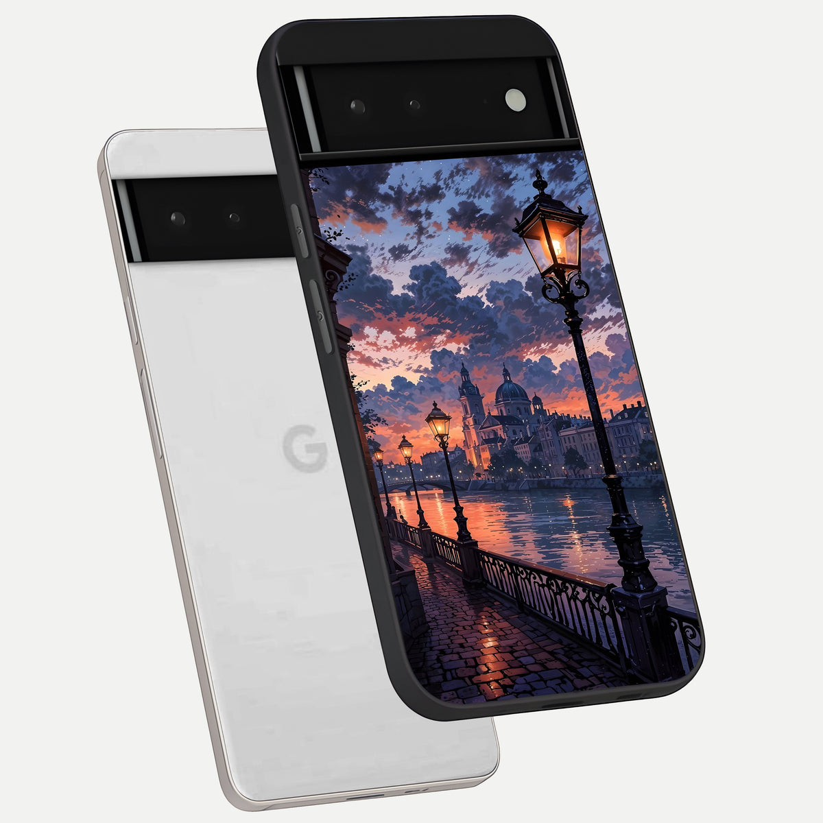  Twilight River Lights phone case For Google Pixel 6 showing premium glass back cover with detailed artwork